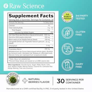 Irish Sea Moss Gummies - Detox & Thyroid Support for Women & Men - Black Seed Oil, Manuka Honey, Fenugreek, Chlorophyll: Immune Support, Immunity Supplement - Burdock Root, Bladderwrack - 60 Gummies