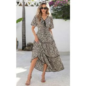 PRETTYGARDEN Summer V Neck Floral Dress 2025