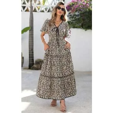 PRETTYGARDEN Summer V Neck Floral Dress 2025