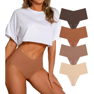 DEANGELMON Womens Thongs High Waisted Seamless Underwear for Women Breathable No Show Panties 4 Pack...