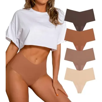 DEANGELMON Womens Thongs High Waisted Seamless Underwear for Women Breathable No Show Panties 4 Pack...