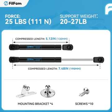 FILFom 7.5 Inch Gas Struts Shocks 25Lb/111N, ML1125 Gas Props Spring Lift Support for RV Cabinet Door Sentry Safe Replacement Truck Toolbox Toy Box Storage Deck Boat Hatch, Set of 2