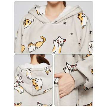 KFUBUO Wearable Blanket Hoodie for Adults Sherpa All Patterns Cat Oversized Sweatshirt Blanket with Pockets for Women