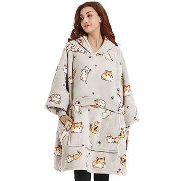 KFUBUO Wearable Blanket Hoodie for Adults Sherpa All Patterns Cat Oversized Sweatshirt Blanket with Pockets for Women