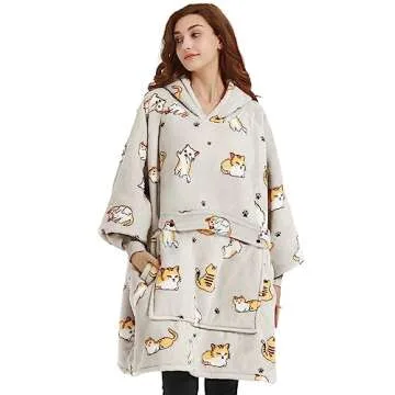 KFUBUO Wearable Blanket Hoodie for Adults Sherpa All Patterns Cat Oversized Sweatshirt Blanket with Pockets for Women