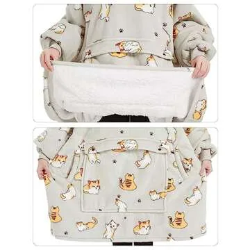 KFUBUO Wearable Blanket Hoodie for Adults Sherpa All Patterns Cat Oversized Sweatshirt Blanket with Pockets for Women