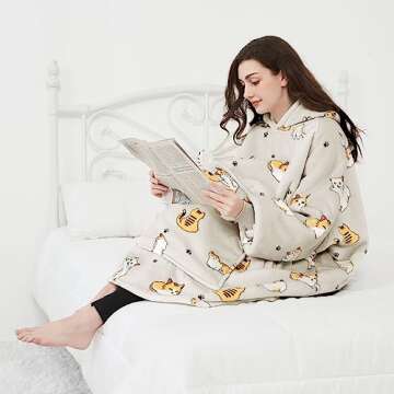 KFUBUO Wearable Blanket Hoodie for Adults Sherpa All Patterns Cat Oversized Sweatshirt Blanket with Pockets for Women