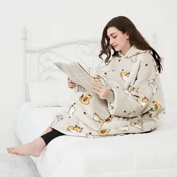 KFUBUO Wearable Blanket Hoodie for Adults Sherpa All Patterns Cat Oversized Sweatshirt Blanket with Pockets for Women