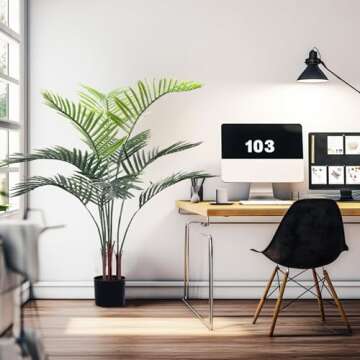 Romantic Season Artificial Palm Tree 3FT, Red Faux Palm Tree Fake Potted Tree Plastic Palm Tree for Modern Home Office Living Room Floor Décor Indoor