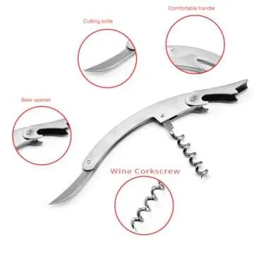 Unidalife Wine/Beer Opener Waiter Corkscrew Wine Key with Foil Cutter&Wine Stopper-Classic All-in-one Corkscrew Bottle Opener For Beer Bar Restaurant Waiters-Stainless Steel Handle