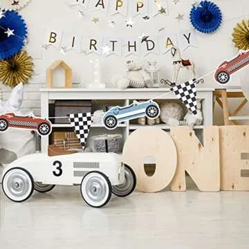 Retro Race Car Birthday Banner for Party Decor