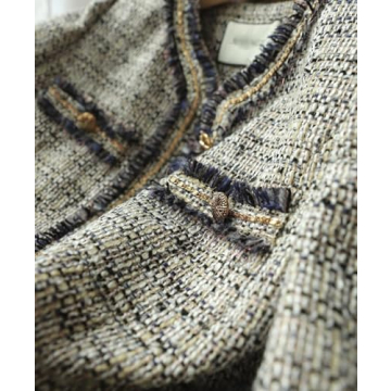 Anzber Women's Fashion Tweed Jackets Button Down Cropped Short Cardigan Open Front Long Sleeve Casual Outerwear Sweaters,XXL White