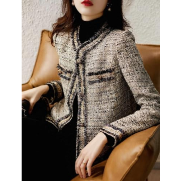 Anzber Women's Fashion Tweed Jackets Button Down Cropped Short Cardigan Open Front Long Sleeve Casual Outerwear Sweaters,XXL White