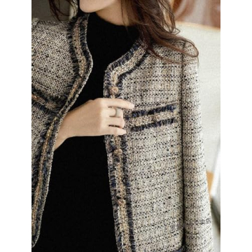 Anzber Women's Fashion Tweed Jackets Button Down Cropped Short Cardigan Open Front Long Sleeve Casual Outerwear Sweaters,XXL White