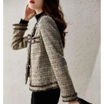 Anzber Women's Fashion Tweed Jackets Button Down Cropped Short Cardigan Open Front Long Sleeve Casual Outerwear Sweaters,XXL White