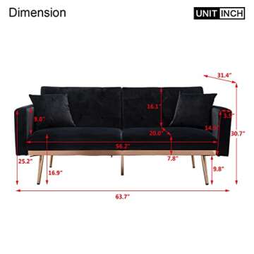 SLEERWAY Modern Velvet Futon Sofa Bed, Convertible Sleeper Sofa with Pillows, Small Couch for Living...