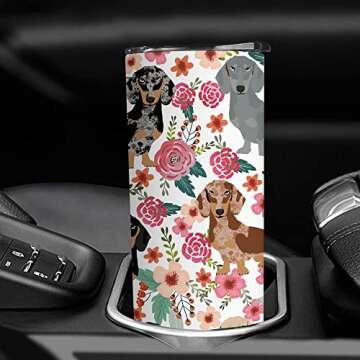 Heqianco Dachshund gifts - Dachshund gifts for women - Dachshund for Dog Lovers-20 oz Dachshund Tumbler with Straw and Lid - Stainless Steel Insulated Travel Coffee Mug