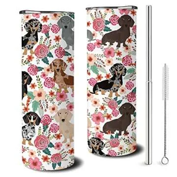 Heqianco Dachshund gifts - Dachshund gifts for women - Dachshund for Dog Lovers-20 oz Dachshund Tumbler with Straw and Lid - Stainless Steel Insulated Travel Coffee Mug