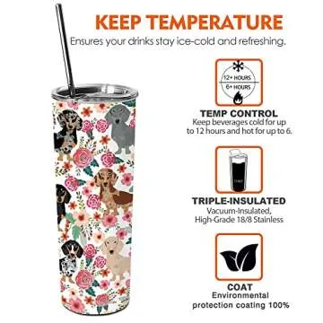 Heqianco Dachshund gifts - Dachshund gifts for women - Dachshund for Dog Lovers-20 oz Dachshund Tumbler with Straw and Lid - Stainless Steel Insulated Travel Coffee Mug