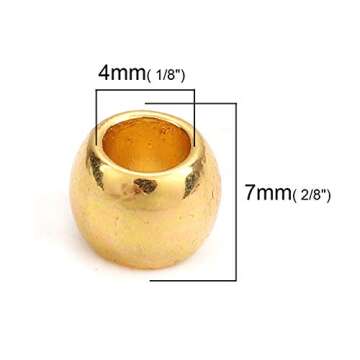 200 Metal Spacer Barrel Beads in Gold 7mm Diameter with 4mm Large Hole