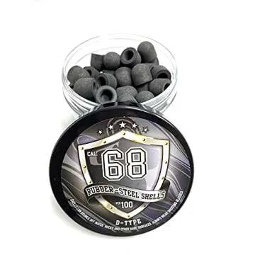 SSR New! 100 x D-Type Hard Mix Rubber Steel Shells Rubber Balls Mixed with Steel Powder 6 Grams Heavy Ammunition for Training Home Self Defense Paintball Pistols in 68 Caliber, Black
