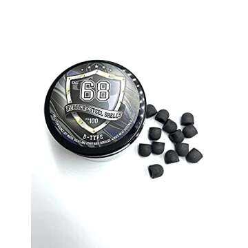 SSR New! 100 x D-Type Hard Mix Rubber Steel Shells Rubber Balls Mixed with Steel Powder 6 Grams Heavy Ammunition for Training Home Self Defense Paintball Pistols in 68 Caliber, Black