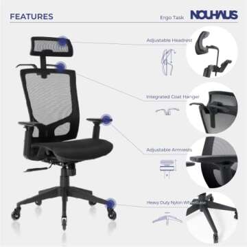 Nouhaus ErgoTASK Ergonomic Task Chair for All-Day Comfort
