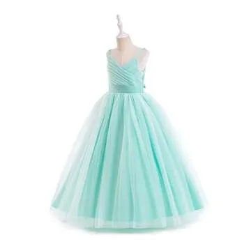 Glamulice Mint Green Birthday Flower Girl Dresses Tulle Spaghetti Straps Sleeveless Junior Bridesmai...