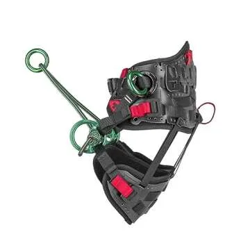 Teufelberger treeMOTION Harness for Arborists – Belt-and-Sit Saddle with Rear Tie-In Attachment (One-Size, Black w/Red)