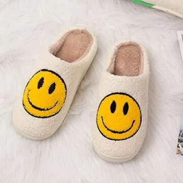 DepiYorSn Happy Face Slippers Retro Cozy Comfy Plush Warm Slip-on Slippers Winter Soft Fuzzy Indoor House Shoes with Memory Foam for Men Women…