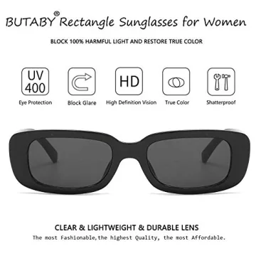 BUTABY Rectangle Retro Sunglasses with UV400 Protection