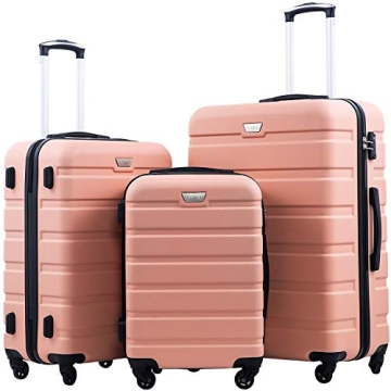 Coolife Luggage 3 Piece Set Suitcase Spinner Hardshell Lightweight TSA Lock (sakura pink, 3 piece se...