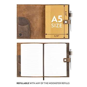 moonster Refillable Leather Journal Psalm 46:10 Bible Verse Embossed Journals with Pen – Milled A5 Leather Journal Lined Paper - Journals for Women – Leather Notebook with Pen Holder - 320 Pages
