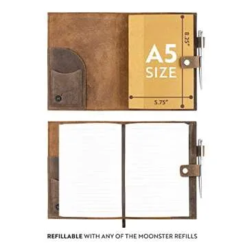 moonster Refillable Leather Journal Psalm 46:10 Bible Verse Embossed Journals with Pen – Milled A5 Leather Journal Lined Paper - Journals for Women – Leather Notebook with Pen Holder - 320 Pages