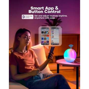 Dekala Sunrise Alarm Clock, Smart Wake Up Light, APP Control, Sunrise Sunset Simulation, Sleep Sound Machine, Dual Alarms, FM Radio, Natural Sounds, for Heavy Sleepers Adults, Ideal Gift