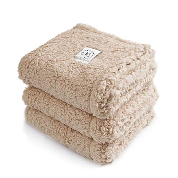 1 Pack 3 Calming Blankets Fluffy Premium Fleece Pet Blanket Soft Sherpa Throw for Dog Puppy Cat Beig...