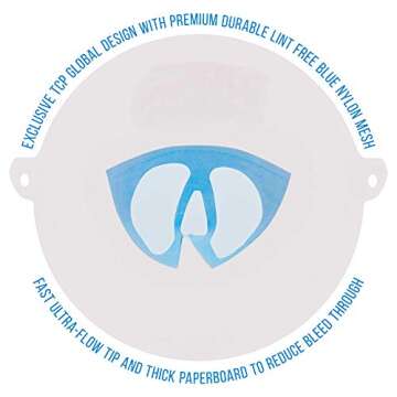 TCP Global 50 Pack of Ultra-Flow Blue Nylon Mesh Paint Strainers with 190 Micron Filter Tips - Premium Cone Screen Filters