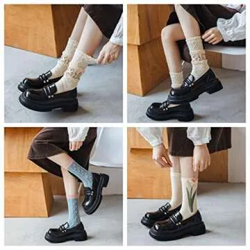 MarJunSep Cute Floral Crew Socks for Women Teen Girls Flower Cottagecore Frilly Vintage Fancy Cotton...