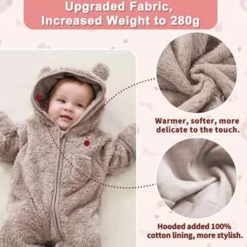 AiWMGL Newborn Baby Bear Onesie Outfit Suit Fold-Over Mittens Footies Girls Boys 6-9 Months Winter Fleece Clothes Hooded Jumpsuit Romper