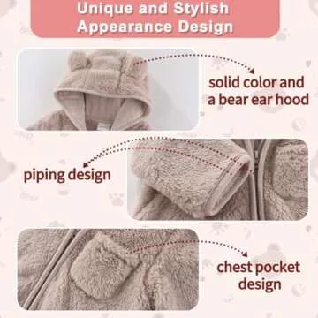 AiWMGL Newborn Baby Bear Onesie Outfit Suit Fold-Over Mittens Footies Girls Boys 6-9 Months Winter Fleece Clothes Hooded Jumpsuit Romper