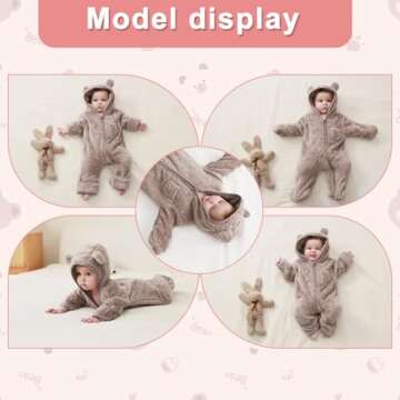 AiWMGL Newborn Baby Bear Onesie Outfit Suit Fold-Over Mittens Footies Girls Boys 6-9 Months Winter Fleece Clothes Hooded Jumpsuit Romper