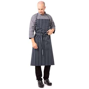 Chef Works Unisex English Chef Apron, Navy W/ Chalk Stripe, One Size