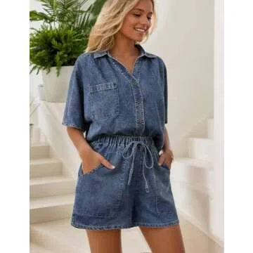 Zilcremo Womens 2 Piece Denim Outfits Summer Sets - Short Sleeve Crop & High Waist Shorts - Darkblue...