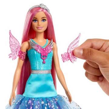 Barbie A Touch of Magic Fashion Doll, Malibu with Wing-Detailed Dress, 7-inch Long Colorful Hair, 2 ...