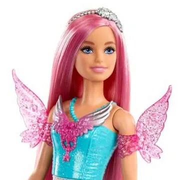 Barbie A Touch of Magic Fashion Doll, Malibu with Wing-Detailed Dress, 7-inch Long Colorful Hair, 2 Fantasy Pets & Accessories