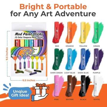 Modsticks - Washable Tempera Paint Sticks for Kids - Non-Toxic, Quick Drying, and No Mess Paint Sticks - Color Art Supplies Set (12 Pack)