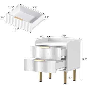 Furnicare White TV Stand for 45+ Inch TV, 20" Small TV Table with 2 Drawers, Mid Century Modern TV Stand with Storage, Waveform Panel Small Wood TV Console for Living Room