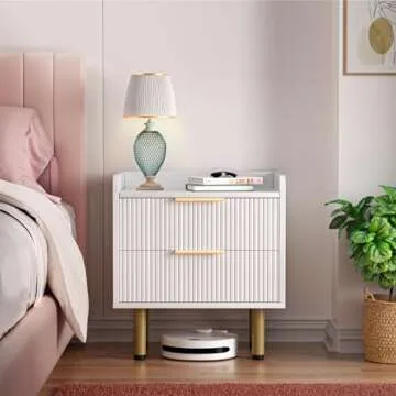 Furnicare White TV Stand for 45 Inch TV, 2 Drawers