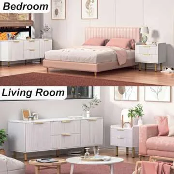 Furnicare White TV Stand for 45 Inch TV, 2 Drawers