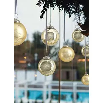 Serene Spaces Living Set of 9 Assorted Gold Glass Ball Ornaments for Christmas Tree, Holiday Decorations, Winter Wedding, Table Centerpiece, Window Box, Measures 3" Diameter